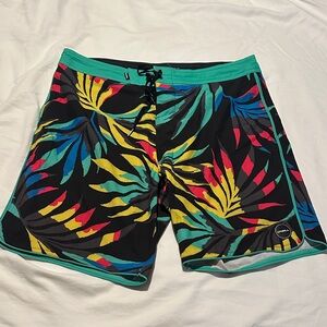 O'Neill Black Multicolor Men's Swim Board Shorts, Sz 33, 8”